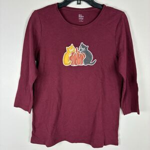 Halloween‎ Cat Pumpkin Tee sz S Long Sleeve Cotton Kitch Quirky